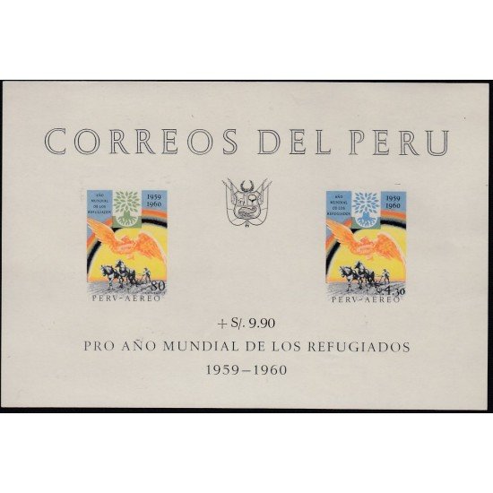 Perú Hojita block 3 1960 Pro Año Mundial de los Refugiados MNH