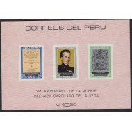 Perú Hojita block 7 1969 351 Aniversario de la muerte del inca Garcilaso MNH Perú Hojita block 7 1969 351 Aniversario de la muerte del inca Garcilaso MNH