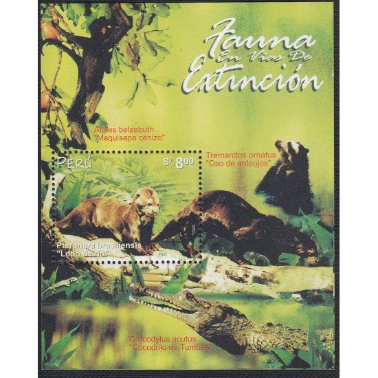 Perú Hojita block 19 2002 Fauna en vías de extinción MNH Perú Hojita block 19 2002 Fauna en vías de extinción MNH