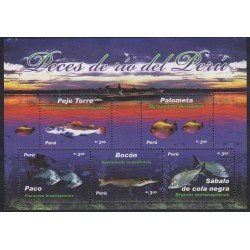 Perú Hojita block 46 2008 Peces del Río de Perú fish Peje Torre Palometa Paco Bocón Sábalo MNH
