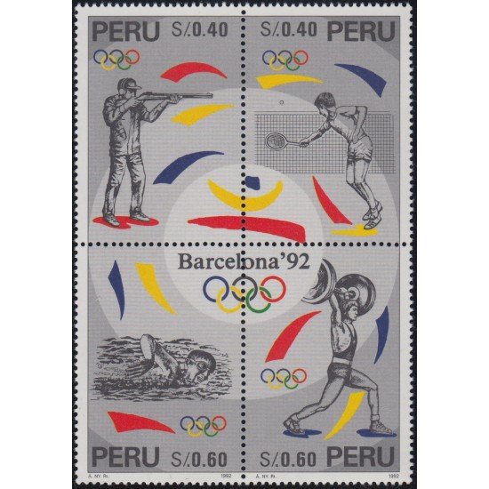 Perú 1079/82 1996 Barcelona 92 Juegos Olímpicos Tennis Natation  MNH