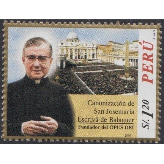 Perú 1340 2003 Canonización de San Josemaría Escrivá de Balaguer MNH Perú 1340 2003 Canonización de San Josemaría Escrivá de Balaguer MNH