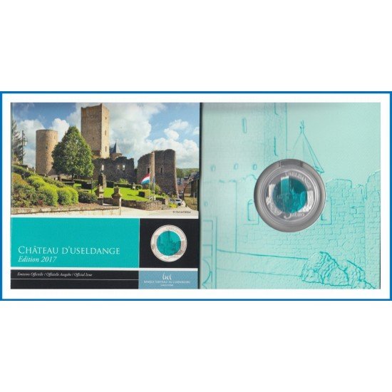 Luxemburgo 2017 Cartera  Euroset 5 € euros Bimetálica Plata Niobio Useldange castle