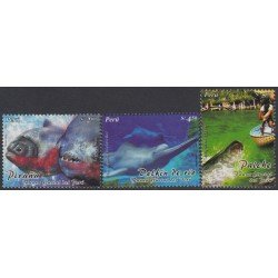 Perú 1454/56 2004 Fauna Delfín del Río Paiche Piraña MNH Perú 1454/56 2004 Fauna Delfín del Río Paiche Piraña MNH