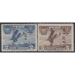 Perú A-14/15 1936 Timbres de 1934 con el nuevo valor de sobrecarga MH Perú A-14/15 1936 Timbres de 1934 con el nuevo valor de sobrecarga MH