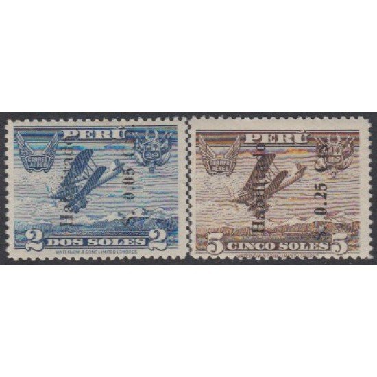 Perú A-14/15 1936 Timbres de 1934 con el nuevo valor de sobrecarga MH Perú A-14/15 1936 Timbres de 1934 con el nuevo valor de sobrecarga MH