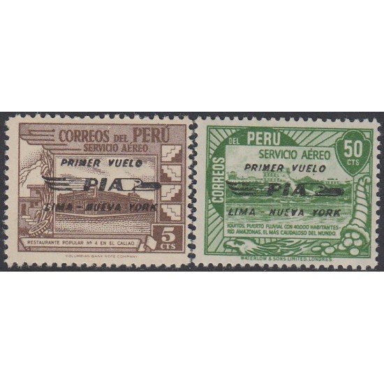 Perú A- 69/70 1947 Primer vuelo Lima - Nueva York MNH Perú A- 69/70 1947 Primer vuelo Lima - Nueva York MNH