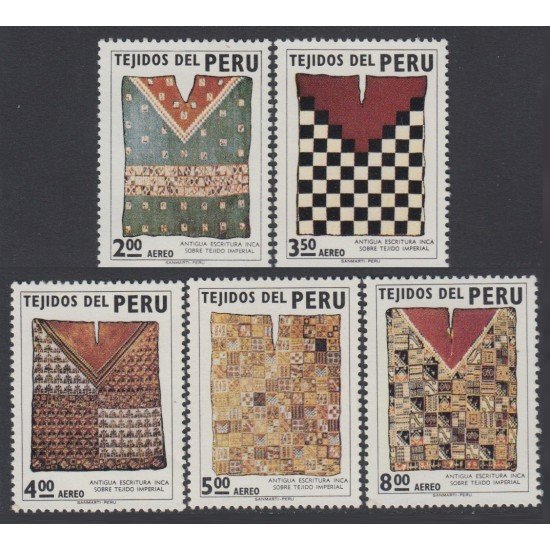 Perú A- 330/34 1973 Tejidos del Perú Escritura antigua Inca MNH Perú A- 330/34 1973 Tejidos del Perú Escritura antigua Inca MNH