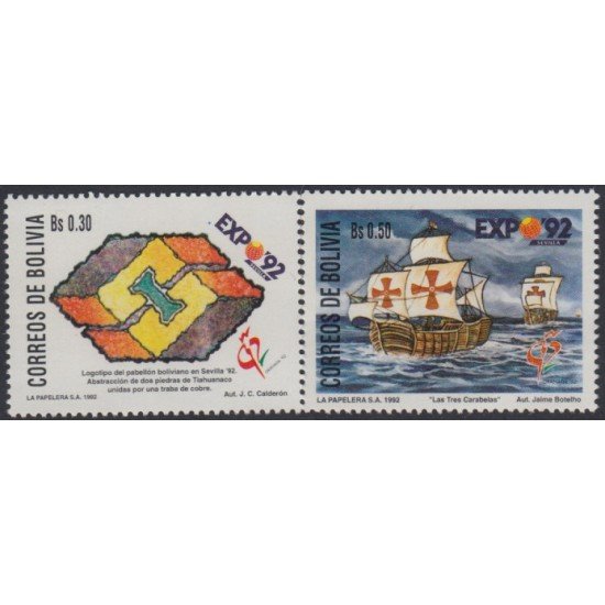 Bolivia 789/90 1992 Exposición Filatélica Internacional Las tres Carabelas MNH