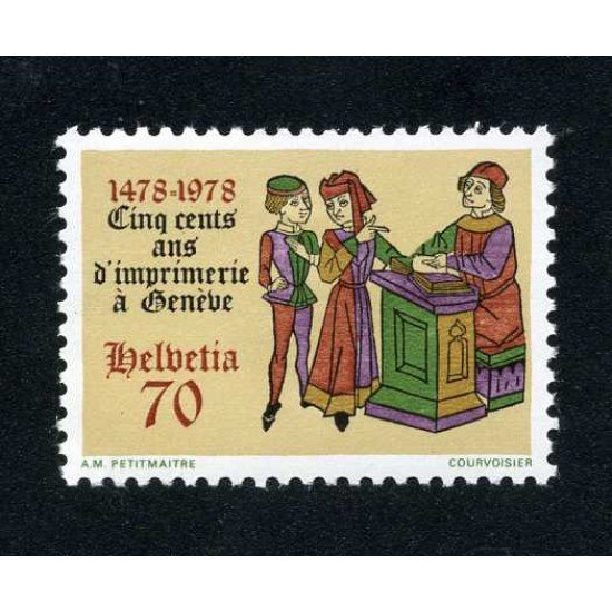 VAR1/S Suiza Switzerland 1048 1978  500 Aniv. de la imprenta en Ginebra Libro de 1478 MNH