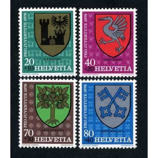 Suiza Switzerland 1072/75 1978 Por la juventud Escudos comunales MNH Suiza Switzerland 1072/75 1978 Por la juventud Escudos comunales MNH