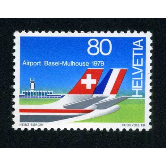 TRA1/S Suiza Switzerland 1079 1979 Aeropuerto franco-suizo de Bâle-Mulhouse Cola de avión MNH TRA1/S Suiza Switzerland 1079 1979 Aeropuerto franco-suizo de Bâle-Mulhouse Cola de avión MNH