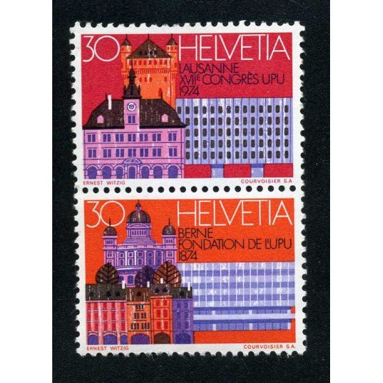 Suiza  957A -1974 17º Congreso del UPU Lausanne Pareja nº 956+957
