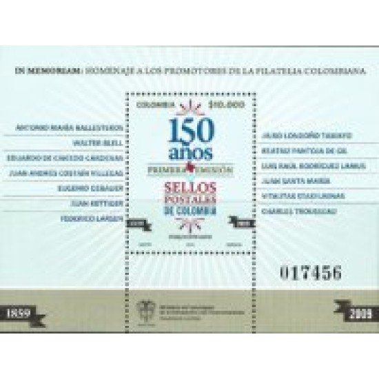 Colombia HB 66 2009 151 Años del Primer sello Postal MNH Colombia HB 66 2009 151 Años del Primer sello Postal MNH