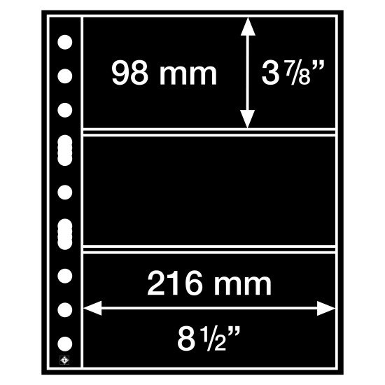 Leuchtturm 305160 Hojas de plástico GRANDE, con3 bandas horizontales, negras