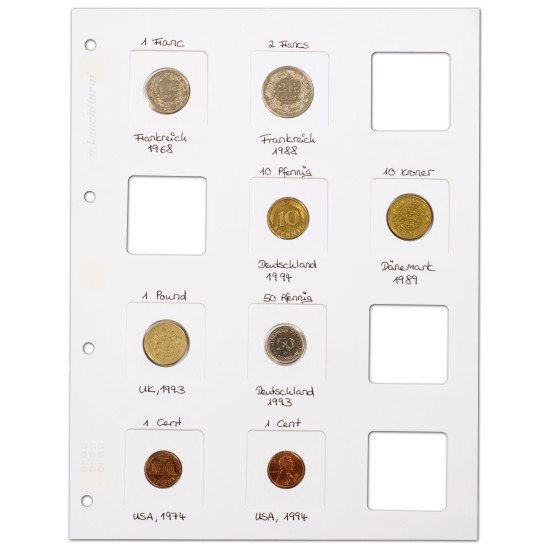 Leuchtturm 345707 Hojas clasificadoras MATRIX para guardar 12 cartones de monedas MATRIX, blanco, 5 unidades