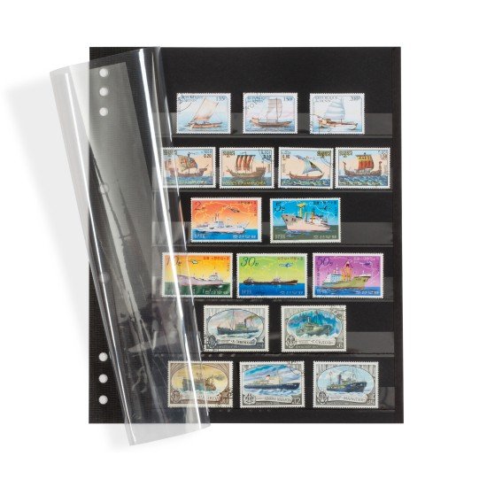 Leuchtturm 346722 Hojas clasificadoras OMEGA, cartón negro, 6 bandas transp., hoja protectora transp. Leuchtturm 346722 Hojas clasificadoras OMEGA, cartón negro, 6 bandas transp., hoja protectora transp.