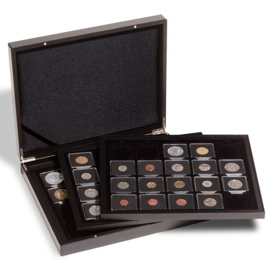 Leuchtturm 347919 Estuche para 60 cápsulas de monedas QUADRUM, 3 bandejas, negro
