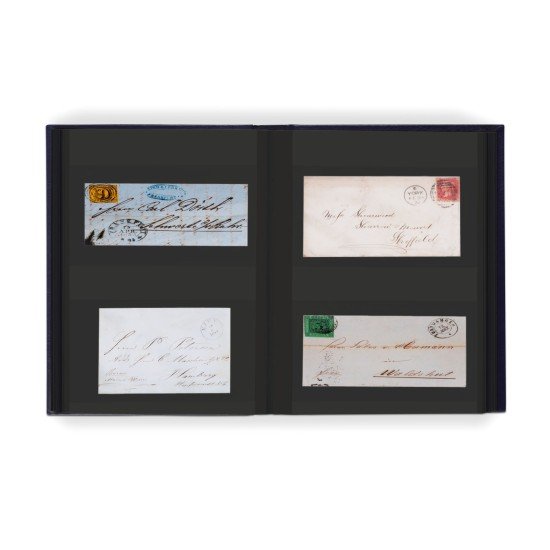 Leuchtturm 356228 Álbum para 128 cartas y tarjetas postales, 64 páginas negras, tapa acolchada, azul