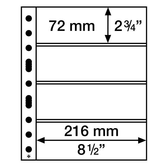 Leuchtturm 358075 Hojas de plástico SH 312, 4 bolsas transversales p. billetes banco, PP, claro, paq. de 50