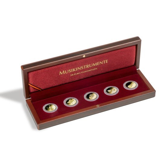 Leuchtturm 360173 Estuche VOLTERRA p. 5 monedas de oro alemanas de 50 € “Instrumentos musicales” en cápsula Leuchtturm 360173 Estuche VOLTERRA p. 5 monedas de oro alemanas de 50 € “Instrumentos musicales” en cápsula