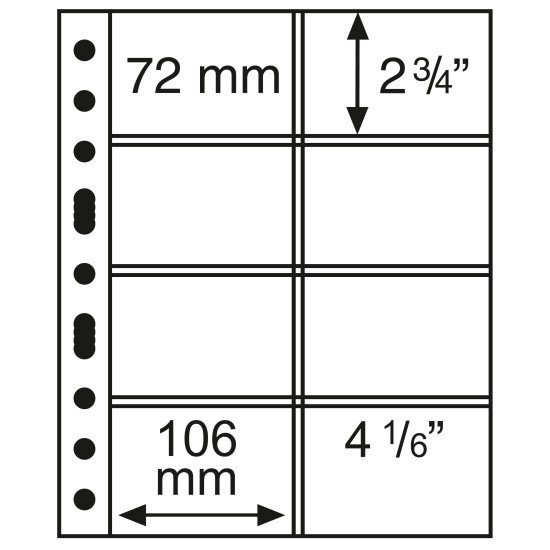 Leuchtturm 360753 Hojas de plástico GRANDE, con 8 estuches, 106x72 mm, transparentes, paquete de 5