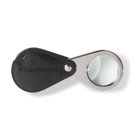 Leuchtturm 360758 Lupa de bolsillo plegable LU25 con 3 aumentos y funda de cuero auténtico negro