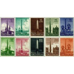 Vaticano Aéreo 35/44 1959 Serie Obeliscos MNH Vaticano Aéreo 35/44 1959 Serie Obeliscos MNH
