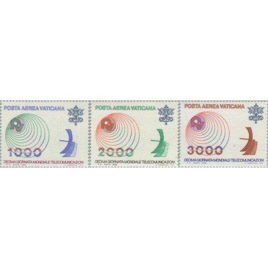 Vaticano Aéreo 63/65 1978 10º Jornada mundial telecomunicaciones MNH Vaticano Aéreo 63/65 1978 10º Jornada mundial telecomunicaciones MNH