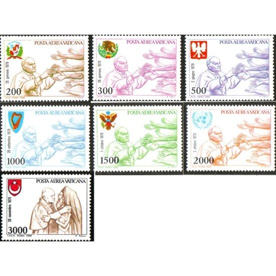REL/S Vaticano Aéreo 66/72 1980 Serie Viajes de S S Juan Pablo II MNH REL/S Vaticano Aéreo 66/72 1980 Serie Viajes de S S Juan Pablo II MNH