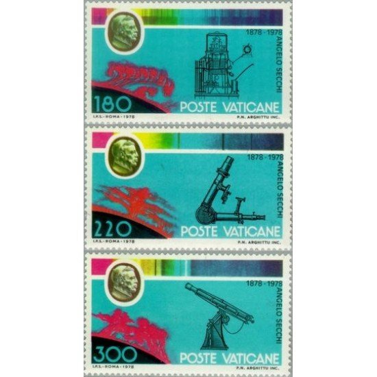 Vaticano - 675/77 - 1979 Cent. muerte del astrónomo P. A. Secchi aparatos de astronomía Lujo Vaticano - 675/77 - 1979 Cent. muerte del astrónomo P. A. Secchi aparatos de astronomía Lujo