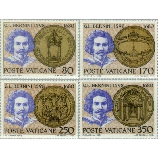 Vaticano Nº 694/97 1980 300º Aniv. muerte de G. L. Bernini Obras sobre medallas Retrato Lujo Vaticano Nº 694/97 1980 300º Aniv. muerte de G. L. Bernini Obras sobre medallas Retrato Lujo