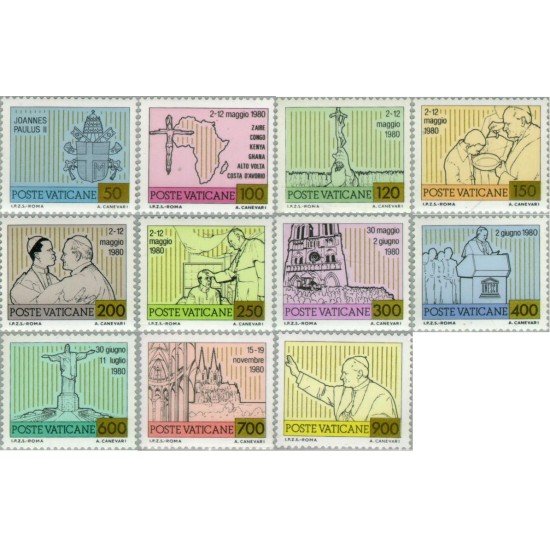 REL/S Vaticano Nº 715/25 1981 Serie Viajes de Juan Pablo II Lujo REL/S Vaticano Nº 715/25 1981 Serie Viajes de Juan Pablo II Lujo
