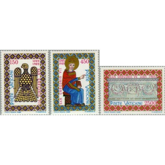 REL/S Vaticano Nº 776/78 1985 99º Cent. muerte de St. Gregorio VII Lujo REL/S Vaticano Nº 776/78 1985 99º Cent. muerte de St. Gregorio VII Lujo