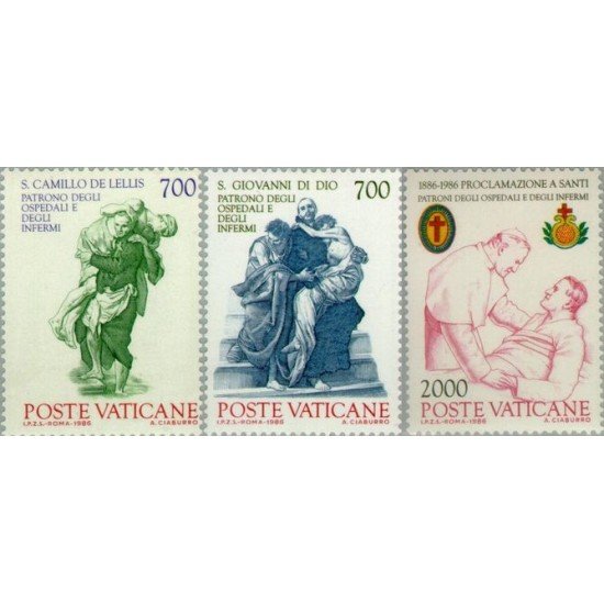 Vaticano - 797/99 - 1986 Cent. de la proclamacion de ST. Juan de Dios y Camille de Lellis como patrones de hospitales y enfermos Lujo Vaticano - 797/99 - 1986 Cent. de la proclamacion de ST. Juan de Dios y Camille de Lellis como patrones de hospitales y enfermos Lujo