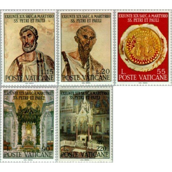 REL/S Vaticano Nº 466/70 1967 19º Cent. muerte de St. Pedro y St- Pablo Lujo REL/S Vaticano Nº 466/70 1967 19º Cent. muerte de St. Pedro y St- Pablo Lujo
