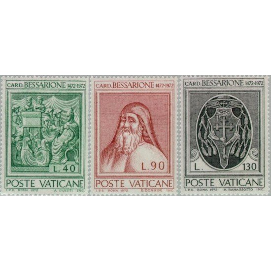 REL/S Vaticano Nº 549/51 1972 5º Cent. muerte del Cardenal Bessarione Lujo REL/S Vaticano Nº 549/51 1972 5º Cent. muerte del Cardenal Bessarione Lujo