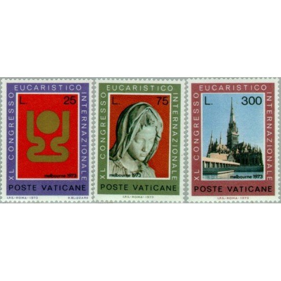 Vaticano - 552/54 - 1973 40º Congreso eucarístico inter. Emblema Catedral Virgen Lujo Vaticano - 552/54 - 1973 40º Congreso eucarístico inter. Emblema Catedral Virgen Lujo