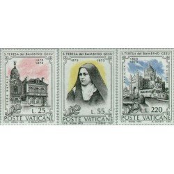 REL/S Vaticano Nº 555/57 1973 Cent. de Sta. Teresa del niño Jesús Casa Retrato Basílica Lujo REL/S Vaticano Nº 555/57 1973 Cent. de Sta. Teresa del niño Jesús Casa Retrato Basílica Lujo