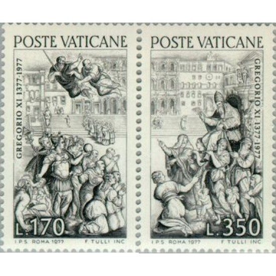 Vaticano -634/35 - 1977 Regreso del Papa Gregorio XI a Roma Fresco de Girgio Vasari Lujo Vaticano -634/35 - 1977 Regreso del Papa Gregorio XI a Roma Fresco de Girgio Vasari Lujo