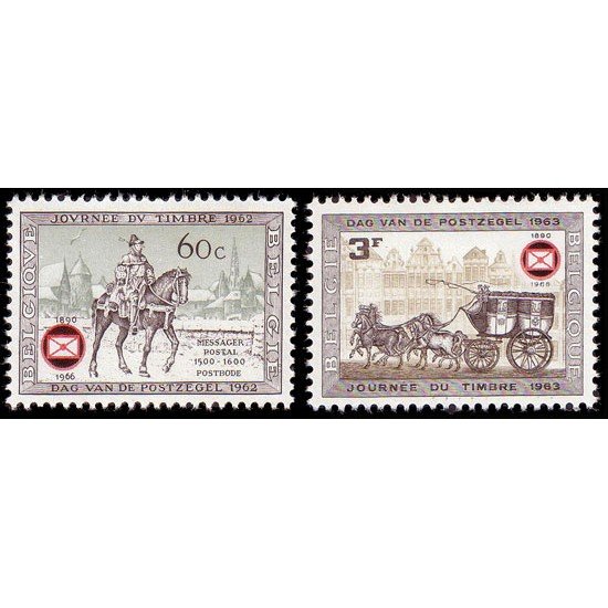 Bélgica Belgium  Nº 1395/96  1966  75º Aniv. Fed. filatélicas Carruajes Caballos Lujo