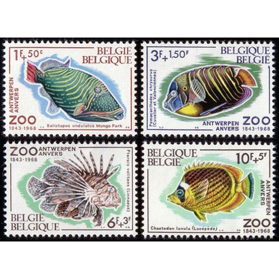 Bélgica - 1470/73 - 1968 125º Aniv. del zoo de Amberes Fauna Peces Lujo