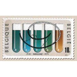 Bélgica Belgium Nº 1595 1971 50º ANiv. descubrimiento insulina Tubos de ensayo Lujo Bélgica Belgium Nº 1595 1971 50º ANiv. descubrimiento insulina Tubos de ensayo Lujo