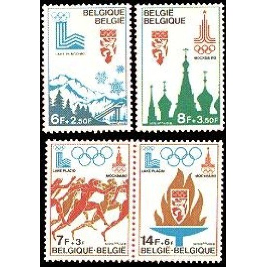 DEP1/S Bélgica Belgium Nº1908/11 1978 JJOO de Lake Placid-Moscú 2 sellos + Hojita Bloque 53 Lujo DEP1/S Bélgica Belgium Nº1908/11 1978 JJOO de Lake Placid-Moscú 2 sellos + Hojita Bloque 53 Lujo