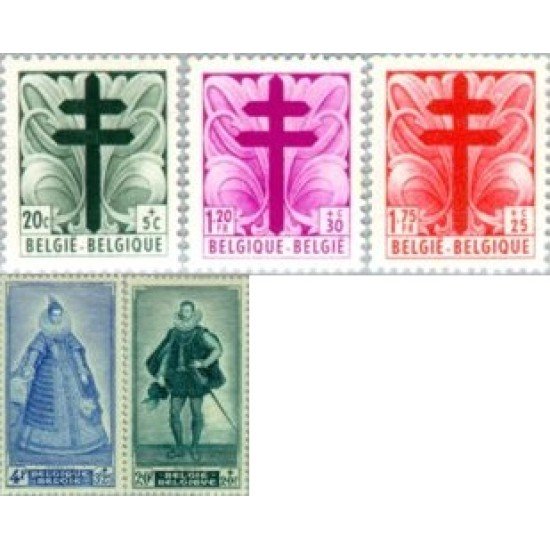 Bélgica - 787/91 - 1948 Obras antituberculosis Isabelle y Alberto Cruz Lujo Bélgica - 787/91 - 1948 Obras antituberculosis Isabelle y Alberto Cruz Lujo